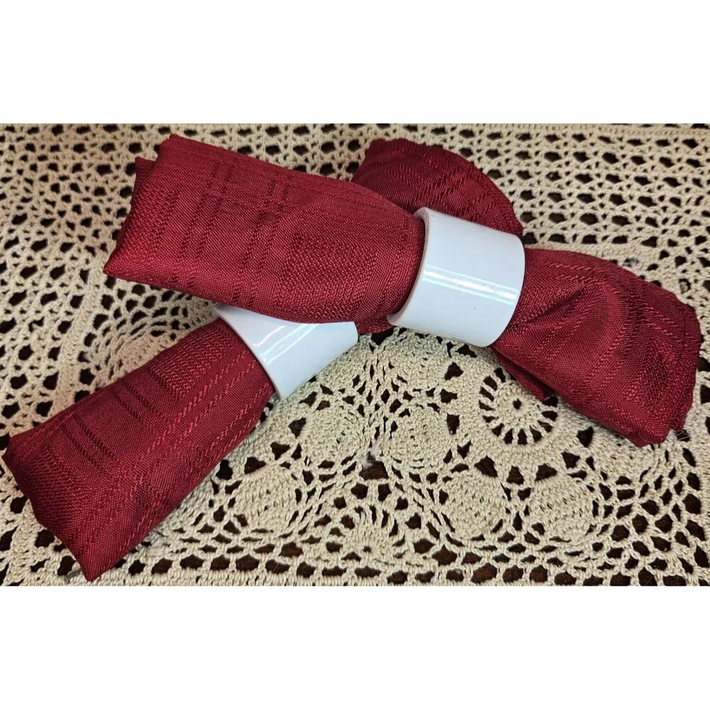 Set of 6 Cloth Napkins Red Squares & Pinstripe Pattern 16.5